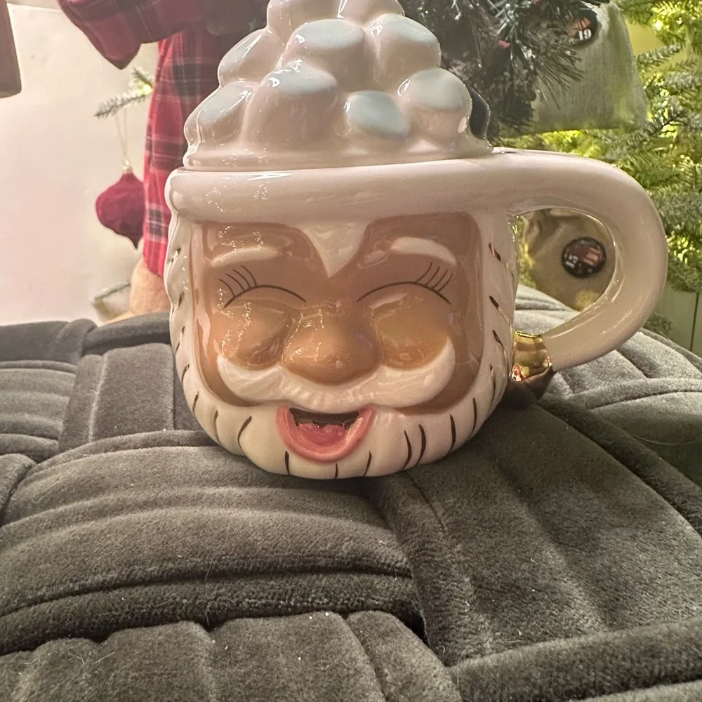 Glitterville Studios Santa Mug Naughty Nice mug with Marshmallow Coal Lid New